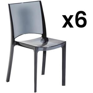 Set van 6 stapelbare stoelen HELLY - Massief polycarbonaat - Leigrijs