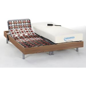 Elektrisch bed – bedbodem en matras – contactplaatjes vormgeheugen HESIODE III van DREAMEA - OKIN motoren - eikenhout - 2 x 80 x 200 cm