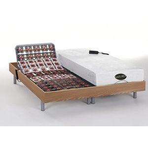 NATUREA Elektrisch bed – bedbodem en matras – contactplaatjes vormgeheugen en bamboe LYSIS III van NATUREA - OKIN motoren - 2 x 80 x 200 cm - eikenhout L 200 cm x H 35 cm x D 160 cm