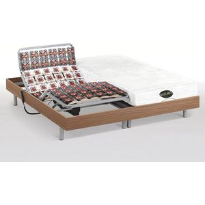 NATUREA Elektrisch bed – bedbodem en matras – contactplaatjes vormgeheugen en bamboe LYSIS III van NATUREA - OKIN motoren - 2 x 90 x 200 cm - eikenhout L 200 cm x H 35 cm x D 180 cm