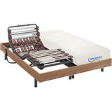 Elektrisch bed – bedbodem en matras – latten en contactplaatjes vormgeheugen DIONYSOS van DREAMEA - OKIN motoren - taupe eikenhout- 2 x 80 x 200 cm