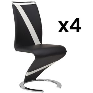 Set van 4 stoelen van kunstleer TWIZY - zwart met witte strepen L 61 cm x H 100 cm x D 49 cm