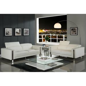 MAROUA - Kunstleren zitbank in wit of zwart | 2 hoofdsteunen | Onderhoudsvriendelijk | Comfortabel en duurzaam