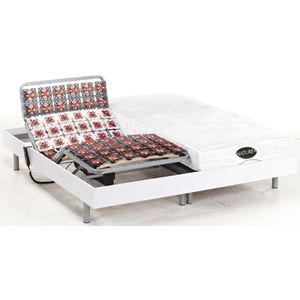 Elektrisch bed - bedbodem en matras - met vormgeheugen en bamboe LYSIS III van DREAMEA - motoren OKIN - 2 x 100 x 200 cm - wit