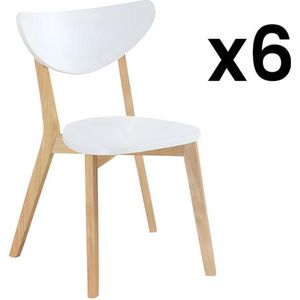 Set van 6 stoelen CARINE - Massief hevea en MDF - Wit L 48 cm x H 78 cm x D 53 cm