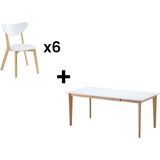 Eetkamerset: Eetfafel en 6 stoelen CARINE - kleur wit L 180 cm x H 75 cm x D 90 cm