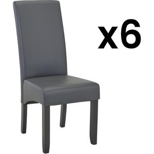 Set van 6 stoelen ROVIGO - kunstleer - mat grijs - zwarte houten poten L 47 cm x H 107 cm x D 63 cm