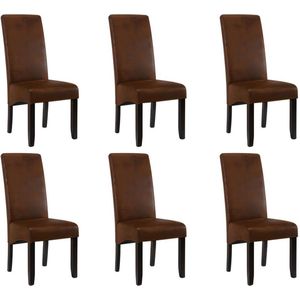 Set van 6 stoelen SANTOS - microvezel met verouderde lederlook - donker houten poten L 47 cm x H 107 cm x D 63 cm
