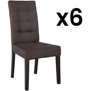 Set van 6 stoelen VILLOSA - bruine stof & donker houten poten
