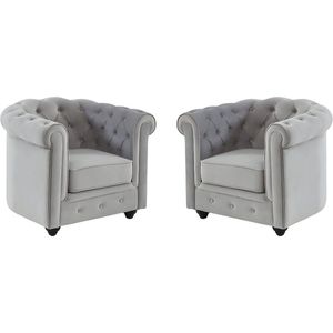 Set van  2 fauteuils CHESTERFIELD - fluweel - licht grijs