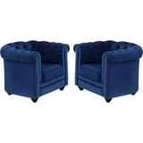 Set van  2 fauteuils CHESTERFIELD - Fluweel - konings blauw
