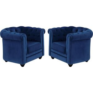 Set van  2 fauteuils CHESTERFIELD - Fluweel - konings blauw