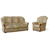 DAPHNE Driezitsbank en fauteuil van 100% buffel leer - beige | Comfortabel en stijlvol meubelstuk