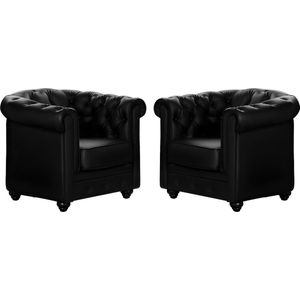 Set van 2 fauteuils CHESTERFIELD van kunstleer - Zwart