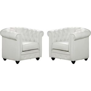 Set van 2 fauteuils CHESTERFIELD van kunstleer - Wit L 82 cm x H 72 cm x D 78 cm