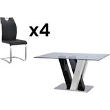 Set "eetkamer" met 4 stoelen - Zwart en wit - WINCH