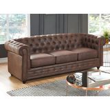 Driezitsbank en fauteuil CHESTERFIELD van microvezel met vintage look