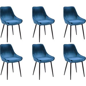 Set van 6 stoelen MASURIE - Fluweel - Nachtblauw L 49 cm x H 85.5 cm x D 56 cm