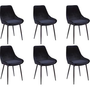 Set van 6 stoelen MASURIE - Fluweel - Zwart L 49 cm x H 85.5 cm x D 56 cm