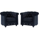 Set van 2 fauteuils CHESTERFIELD - fluweel - zwart met kristallen knopen
