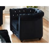 Set van 2 fauteuils CHESTERFIELD - fluweel - zwart met kristallen knopen