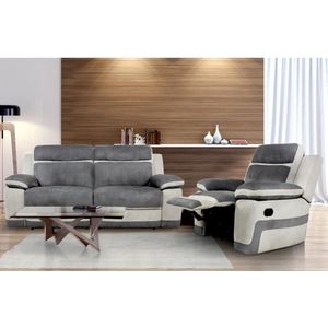 Relax driezitsbank + fauteuil van microvezel TALCA - Antraciet en licht grijs