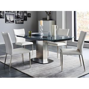 Set tafel + 4 stoelen TALICIA - Grijs en wit