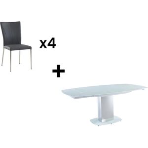 Set tafel + 4 stoelen TALICIA - Wit en grijs