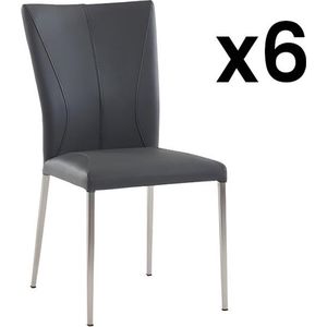 Set van 6 stoelen TALICIA - Kunstleer & geborsteld staal - Grijs L 45 cm x H 89 cm x D 61 cm