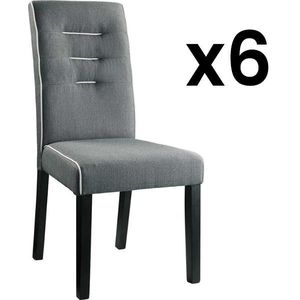 Set van 6 stoelen GABELLE - Stof en poten van Hévéa - Grijs L 47 cm x H 100 cm x D 59.5 cm