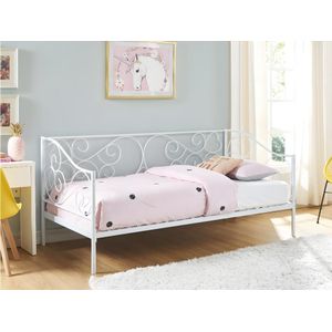 Bedbank VIVIAN - 90 x 200 cm - Metaal - Wit + Matras