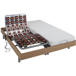 Vente-unique Elektrisch bed - bedbodem en matras - latex CASSIOPEE III van DREAMEA - OKIN motoren - 2 x 90 x 200 cm - eikenhout L 200 cm x H 35 cm x D 180 cm