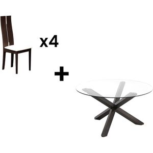 Set tafel CENTAURI + 4 stoelen SALENA - Beukenhout - Wengé L 140 cm x H 103 cm x D 140 cm