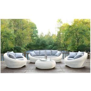 MYLIA Loungeset van ecru gevlochten hars: zitbank, 2 fauteuils en salontafel - WHITEHEAVEN L 201 cm x H 66.5 cm x D 101 cm