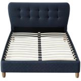 Set ""slaapkamer"" ELIDE: Bed 140x190 cm en 2 nachtkastjes - Blauwe stof L 163 cm x H 102 cm x D 206.5 cm