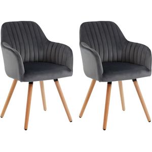 Set van 2 stoelen met armleuningen ELEANA - Fluweel en metaal met hout-effect - Grijs