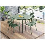 MYLIA Metalen Tuinsalon MIRMANDE - Tafel D110 cm + 4 Stapelbare Fauteuils