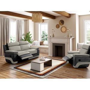 Relax driezitsbank + fauteuil van microvezel TALCA - Licht grijs en antraciet L 200 cm x H 98 cm x D 96 cm