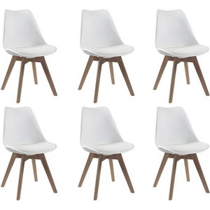 Set van 6 stoelen JODY - Polypropyleen, kunstleer en beuken - Wit L 49 cm x H 82 cm x D 57 cm