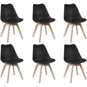 Set van 6 stoelen JODY - Polypropyleen, kunstleer en beuken - Zwart