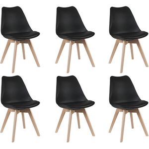 Set van 6 stoelen JODY - Polypropyleen, kunstleer en beuken - Zwart L 49 cm x H 82 cm x D 57 cm