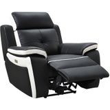 Elektrische drie- en tweezits relaxbank en -fauteuil van leer ANGELIQUE - Zwart/wit