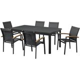 Tuineetset NAURU van aluminium : een uitschuifbare tafel 180/240cm en 6 stapelbare fauteuils - Antraciet