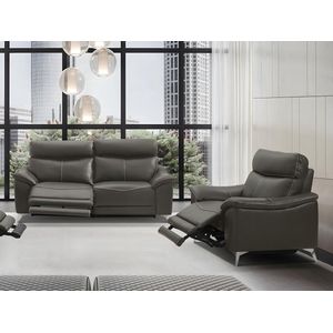 Elektrische relax-zitbank en fauteuil van leer METRONOMYA - Taupe L 199 cm x H 102 cm x D 94 cm