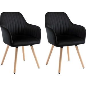 Set van 2 stoelen met armleuningen ELEANA - Fluweel & Metaal met houteffect - Zwart L 56 cm x H 85 cm x D 58 cm