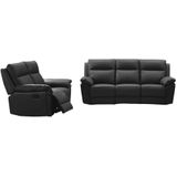 Vente-unique 3+2 zits relaxbank van buffelleer PAKITA - Zwart L 208 cm x H cm x D cm