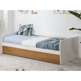 Onderschuifbed JULIETTE - 2 x 90 x 190 cm - MDF en kersenhout - Wit met matras L 195.2 cm x H 60 cm x D 98 cm