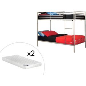 Stapelbed DUOTIS II - 2 x 90 x 190 cm - Zilver + matras