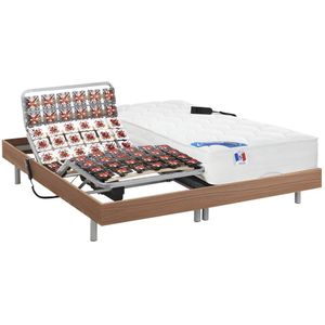 Elektrisch relaxbed met matras met vormgeheugen PHANES van DREAMEA - OKIN-motoren - Eiken - 2x90x200 cm