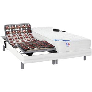 Vente-unique Elektrisch relaxbed met pocketveren en vormgeheugenmatras PHANES van DREAMEA - OKIN motoren - Wit 2 x 80 x 200 cm L 200 cm x H 35 cm x D 160 cm